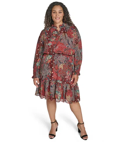 Vince Camuto Plus Size Smocked-sleeve Shirt Dress In Multi