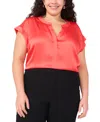 Vince Camuto Plus Size Solid Split-neck Short-sleeve Blouse In Coral