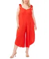 Vince Camuto Plus Size Solid Tie Shoulder Angled Hem Jumpsuit In Lobster Red
