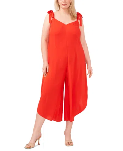 Vince Camuto Plus Size Solid Tie Shoulder Angled Hem Jumpsuit In Lobster Red