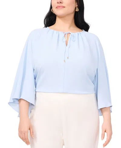 Vince Camuto Plus Size Split-neck Angel-sleeve Blouse In Black