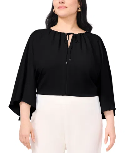Vince Camuto Plus Size Split-neck Angel-sleeve Blouse In Frozen