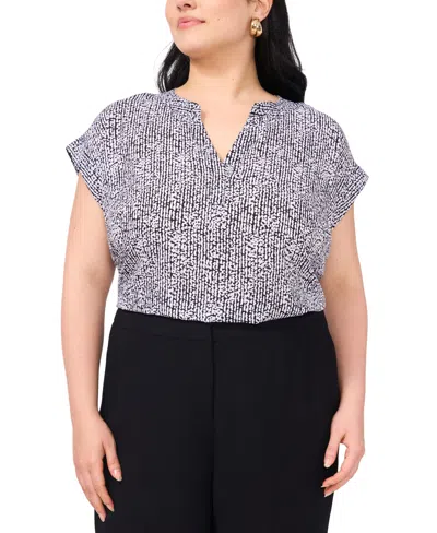 Vince Camuto Plus Size Split-neck Cap-sleeve Top In Rich Black