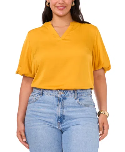 Vince Camuto Plus Size Split-neck Puffed-sleeve Top In Golden Yel