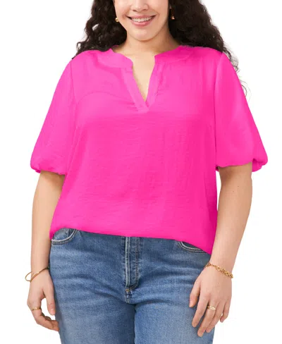 VINCE CAMUTO PLUS SIZE SPLIT-NECK PUFFED-SLEEVE TOP