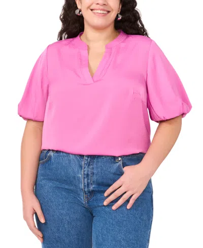 Vince Camuto Plus Size Split-neck Puffed-sleeve Top In Violet Blush