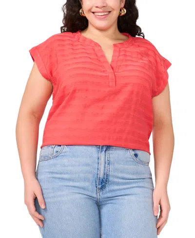 Vince Camuto Plus Size Split-neck Short-sleeve Blouse In Cayenne