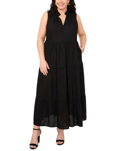 Vince Camuto Plus Size Split-neck Sleeveless Maxi Dress In Rich Black
