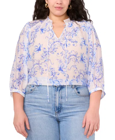 Vince Camuto Plus Size Split-tie-neck 3/4-sleeve Blouse In Lucent White