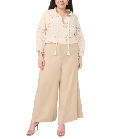Vince Camuto Plus Size Split V-neck Tie Cotton Blouse In White