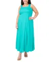 Vince Camuto Plus Size Square-neck Smocked-back Sleeveless Maxi Dress In Blue