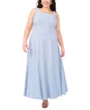 Vince Camuto Plus Size Square-neck Smocked-back Sleeveless Maxi Dress In Blue