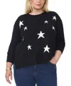 Vince Camuto Plus Size Star-patterned Crewneck Sweater In Rich Black