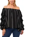 VINCE CAMUTO PLUS SIZE STRIPED OFF-THE-SHOULDER BUBBLE 3/4-SLEEVE TIE-FRONT BLOUSE