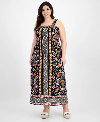 Vince Camuto Plus Size Thick Strap Printed Maxi Dress In Rich Black