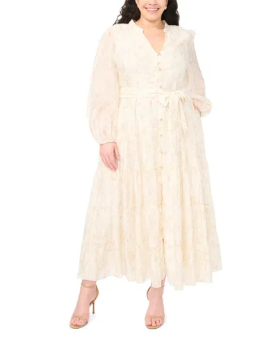 Vince Camuto Plus Size Three Tier Button Bodice Maxi Dress In Brown