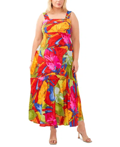 Vince Camuto Plus Size Tiered Printed Maxi Dress In Orange Multi