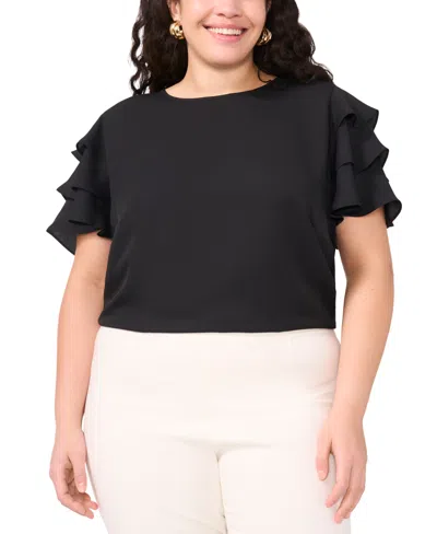 Vince Camuto Plus Size Tiered Ruffle-sleeve Blouse In Rich Black