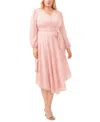 Vince Camuto Floral Long Sleeve Handkerchief Hem Midi Dress In Pink Orchid