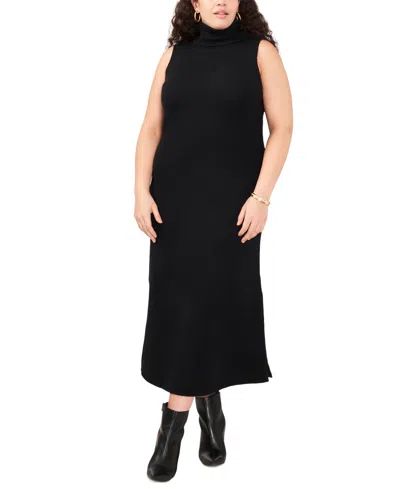 Vince Camuto Plus Size Turtleneck Sleeveless Sweater Dress In Rich Black