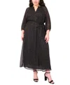 Vince Camuto Plus Size V-neck 3/4-sleeve Belted Maxi Dress In Black