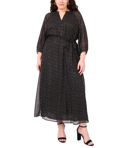 Vince Camuto Plus Size V-neck 3/4-sleeve Belted Maxi Dress In Black