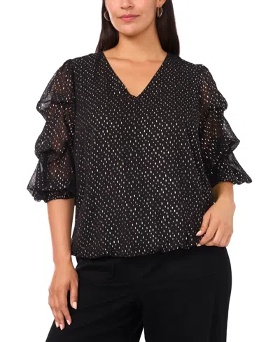 Vince Camuto Plus Size V-neck Balloon Sleeve Printed Top In Multi