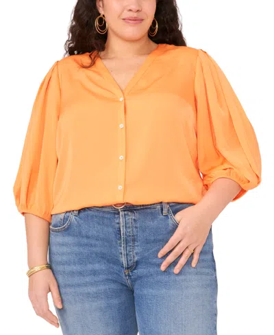 Vince Camuto Plus Size V-neck Balloon-sleeve Shirt In Orange Fiz