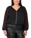 Vince Camuto Rhinestone Chiffon Sleeve Top In Rich Black