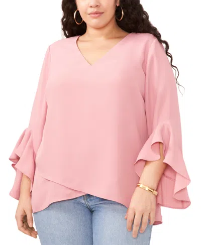 Vince Camuto Plus Size V-neck Flutter Sleeve Blouse In Pink Shadow