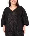 Vince Camuto Plus Size Drape Neck 3/4-sleeve Top In Black