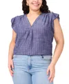 Vince Camuto Pinstripe Flutter Sleeve Chambray Top In Cool Waters