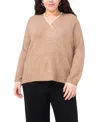 Vince Camuto Plus Size V-neck Side Slit Sweater In Brown