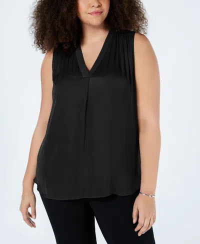 Vince Camuto Plus Size V-neck Sleeveless Blouse In Rich Black