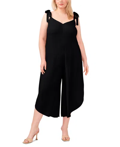 Vince Camuto Plus Size V-neck Sleeveless Tie-shoulder Angled-hem Jumpsuit In Black