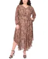 Vince Camuto Plus Size V-neck Tie Waist Maxi Dress In Brown