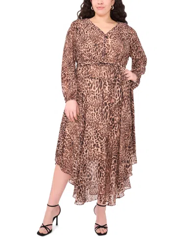 Vince Camuto Plus Size V-neck Tie Waist Maxi Dress In Brown