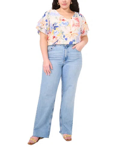 Vince Camuto Plus Size V-neck Tulip-sleeve Blouse In Ultra White