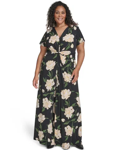 Vince Camuto Plus Size V-neck Twist Front Jumpsuit In Multi