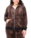 Vince Camuto Plus Size Velour Animal-print Zip-front Hoodie Jacket In Animal Print