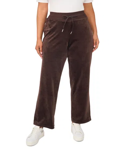 Vince Camuto Plus Size Velour Drawstring-waist Straight-leg Pants, Created For Macy's In Brown