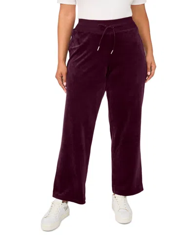 Vince Camuto Plus Size Velour Drawstring-waist Straight-leg Pants, Created For Macy's In Burgundy
