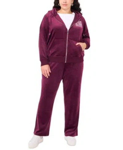 Vince Camuto Plus Size Velour Rhinestone Logo Hoodie Drawstring Waist Straight Leg Pants Created For Macys In Rich Black