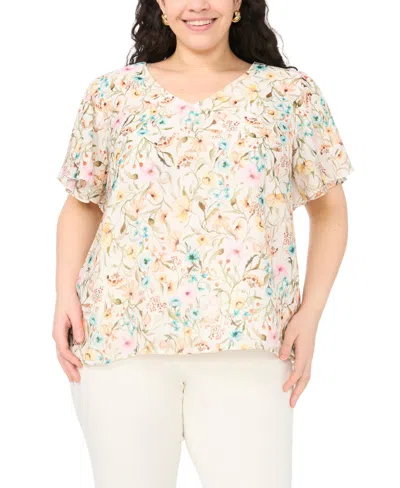 Vince Camuto Plus Size V-neck Tulip Short-sleeve Blouse In White