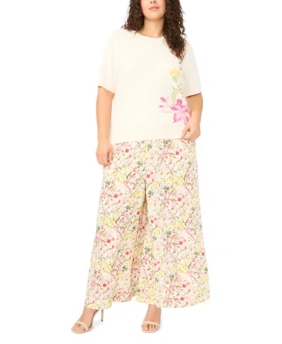 Vince Camuto Plus Size Wide-leg Elastic Waist Pants In Neutral