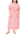 Vince Camuto Plus Split Neck Puff Slv Maxi Dress W Waist Tie