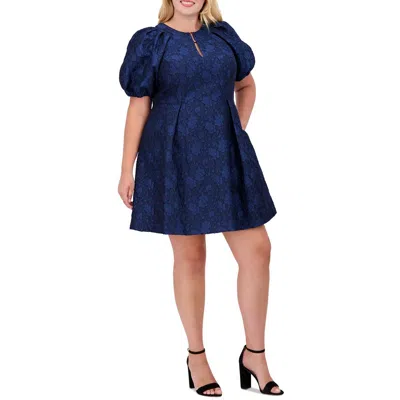Vince Camuto Plus Womens Embroidered Polyester Fit & Flare Dress In Blue