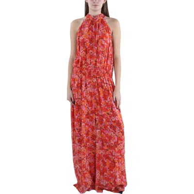 Vince Camuto Plus Womens Floral Print Halter Jumpsuit In Multi