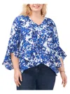 VINCE CAMUTO PLUS WOMENS FLORAL PRINT POLYESTER BLOUSE