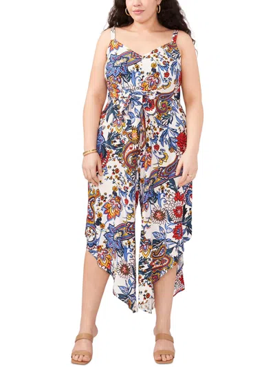 Vince Camuto Plus Womens Floral Print Rayon Jumpsuit In Multi